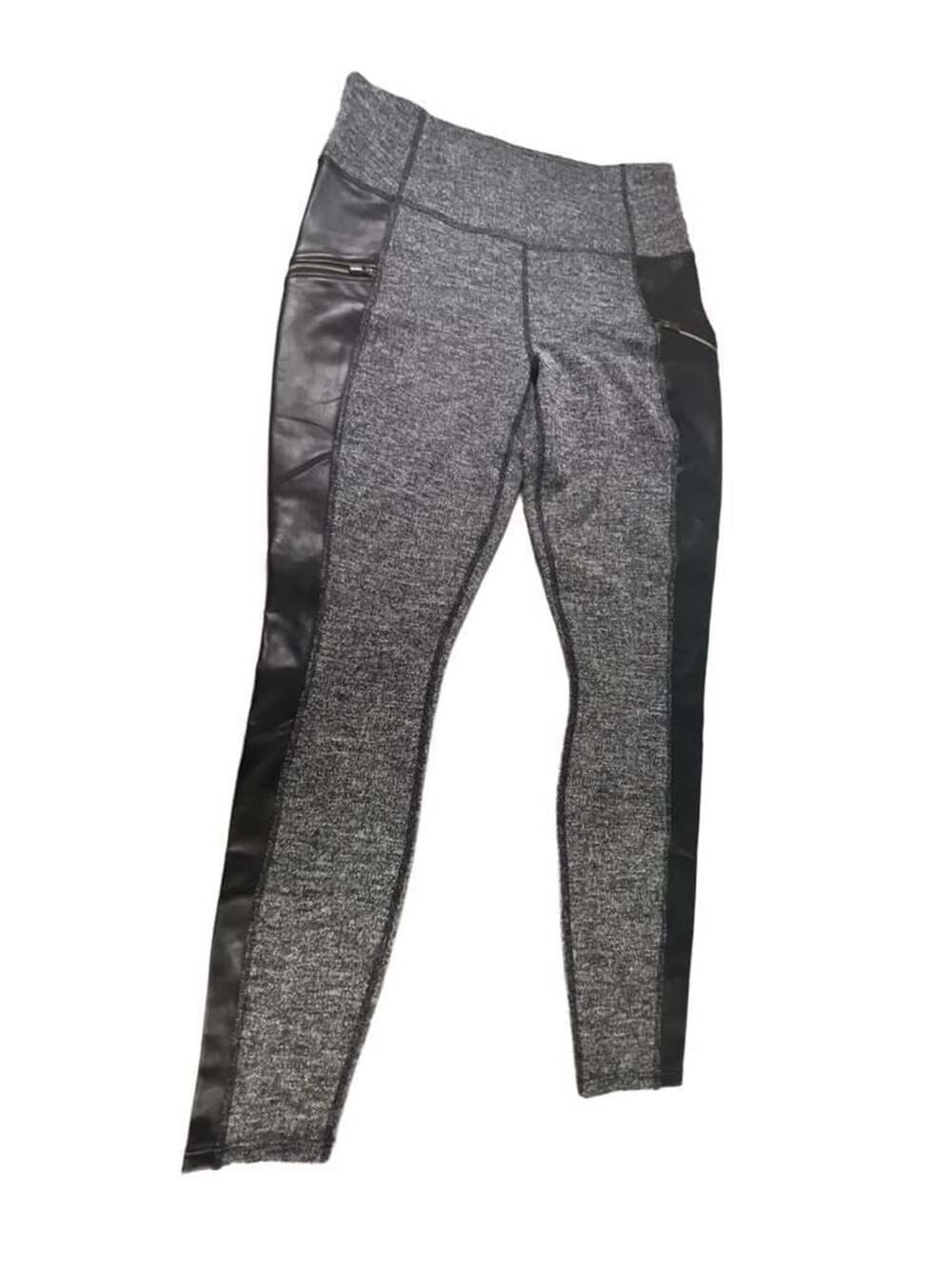 Athleta Luxe Metro Drifter Leggings Size M Gray Black Faux Leather Trim